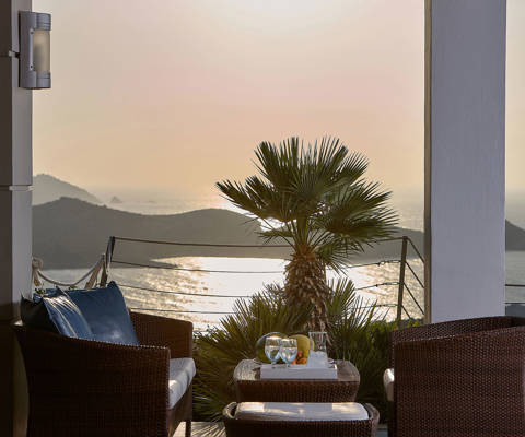 Okeanides Villas Crete Villa Electra balcony with sunset view