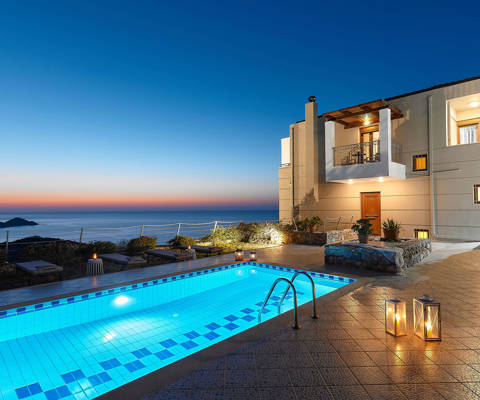 Okeanides Villas Crete Villa Pitho swimming pool sunset sea view