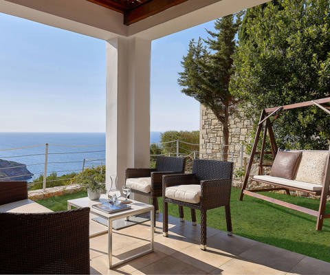 Okeanides Villas Crete Villa Pitho garden with sitting are sea view