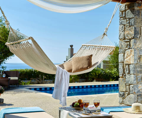 Okeanides Villas Crete Villa Kalypso hammock by the swimming pool