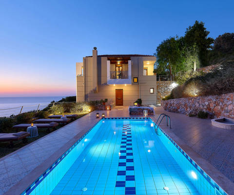 Okeanides Villas Crete Villa Pitho night view swimming pool